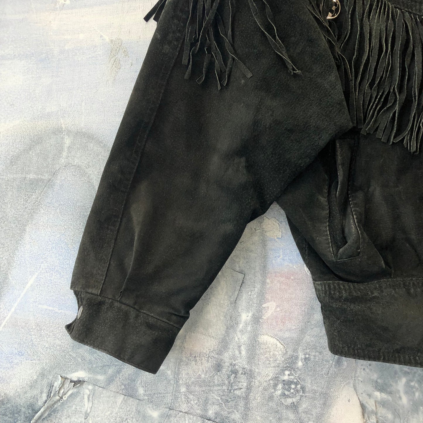 Vintage Western Hemingway Shoulder Padded Fringe Leather Bomber Zip Button Jacket M (Womens)