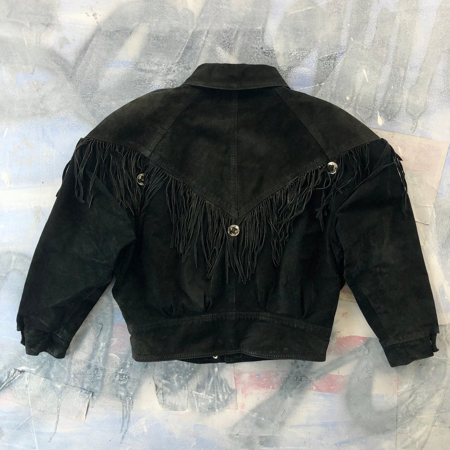 Vintage Western Hemingway Shoulder Padded Fringe Leather Bomber Zip Button Jacket M (Womens)