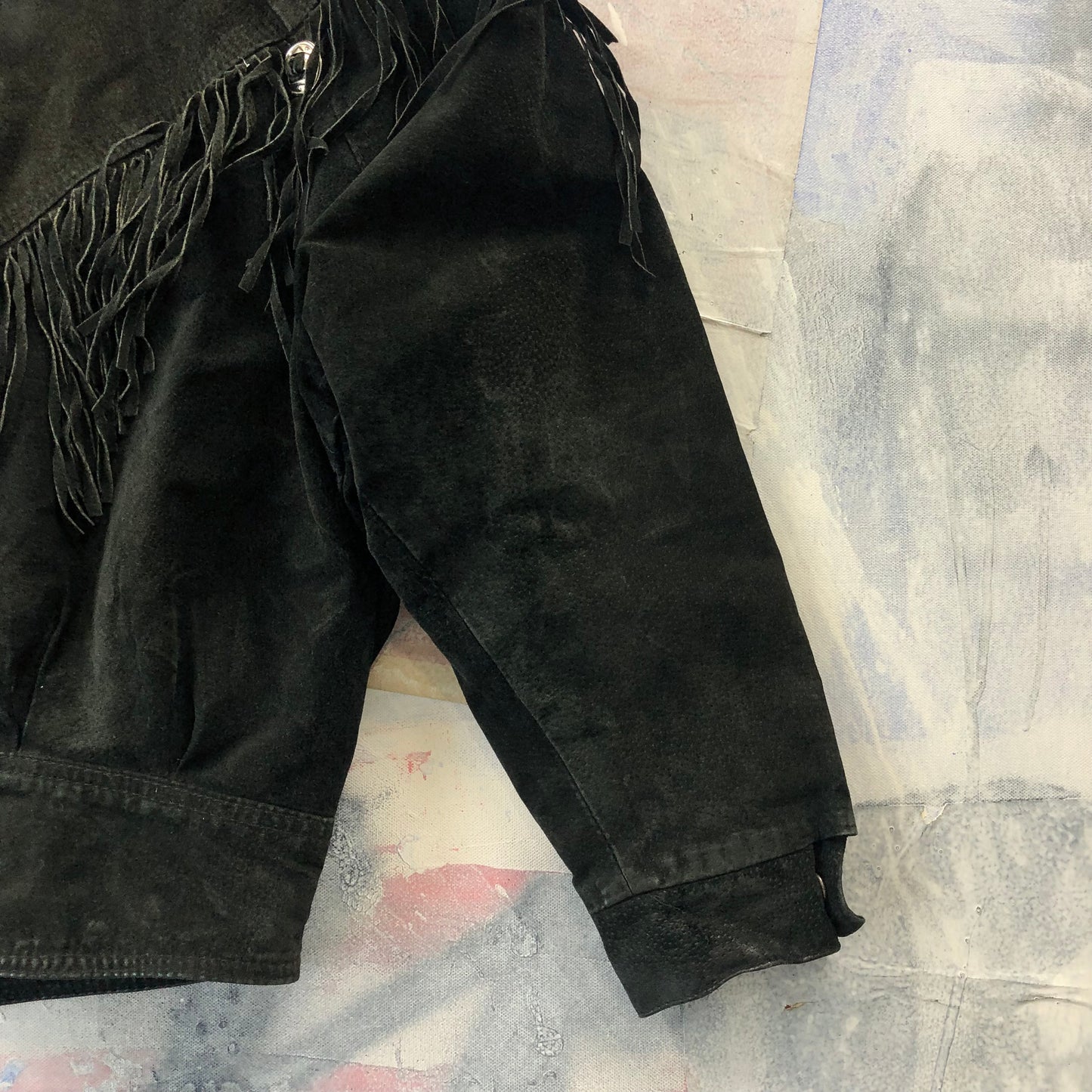 Vintage Western Hemingway Shoulder Padded Fringe Leather Bomber Zip Button Jacket M (Womens)