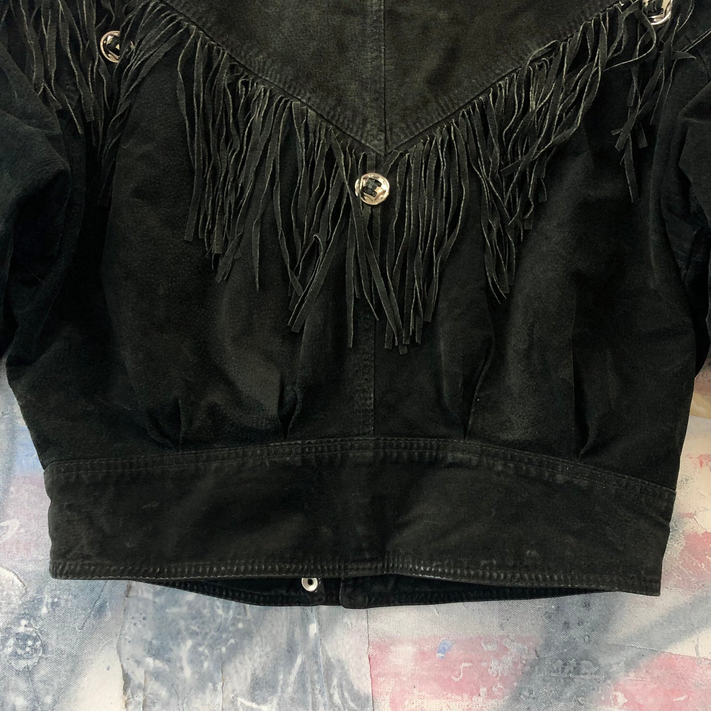 Vintage Western Hemingway Shoulder Padded Fringe Leather Bomber Zip Button Jacket M (Womens)