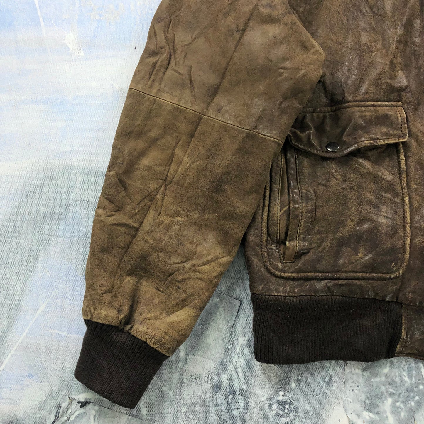 Vintage 80s Aberdeen European Map Lined Aviator Leather Bomber Zip Jacket M