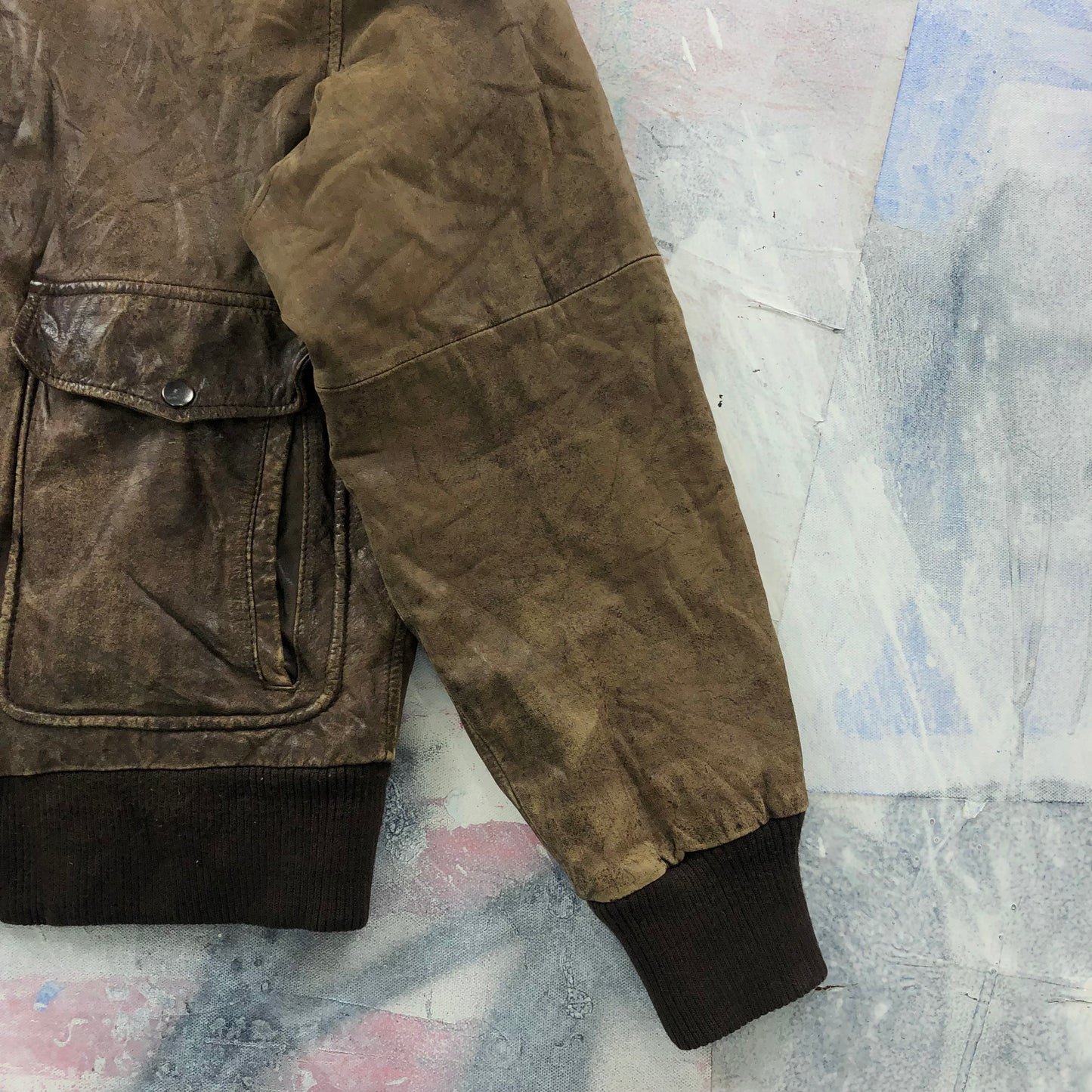 Vintage 80s Aberdeen European Map Lined Aviator Leather Bomber Zip Jacket M