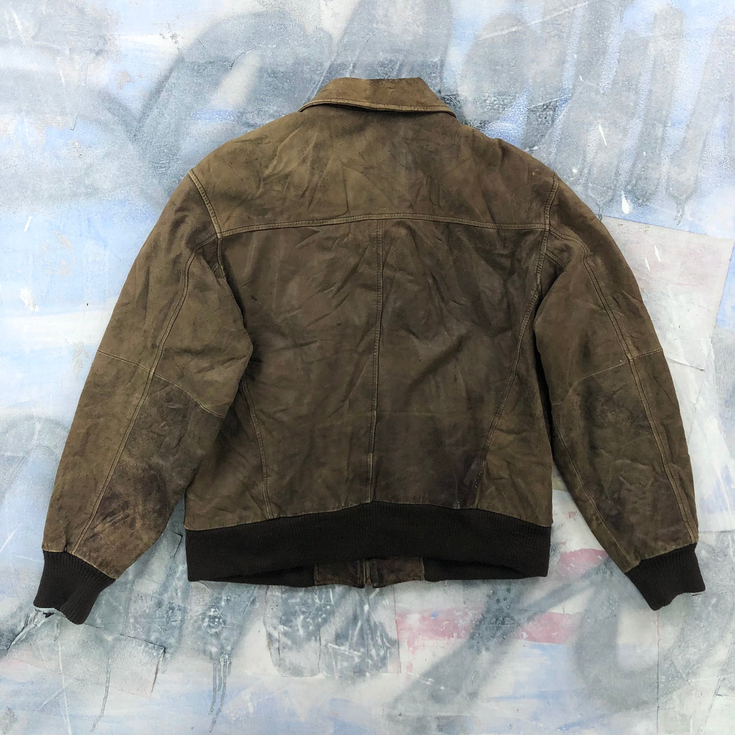Vintage 80s Aberdeen European Map Lined Aviator Leather Bomber Zip Jacket M