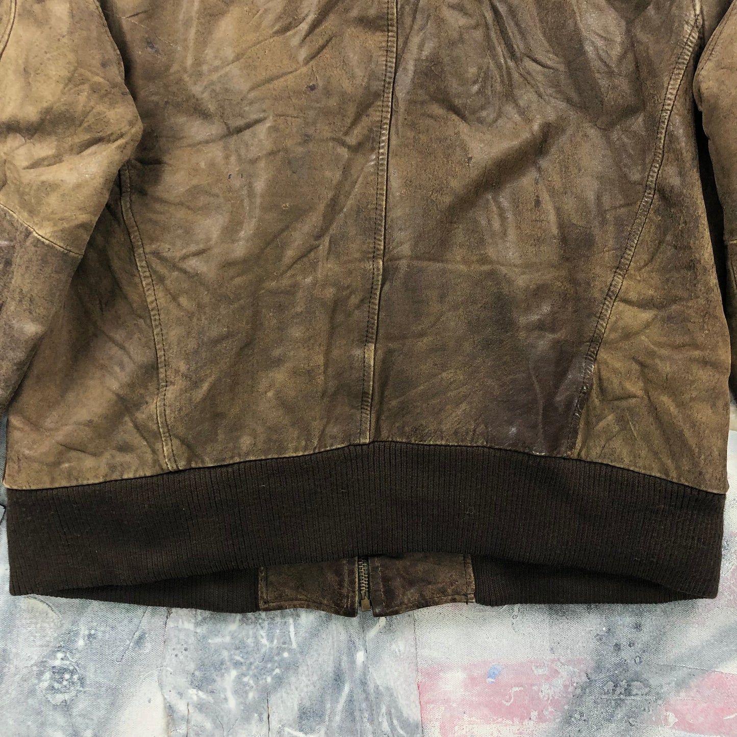 Vintage 80s Aberdeen European Map Lined Aviator Leather Bomber Zip Jacket M