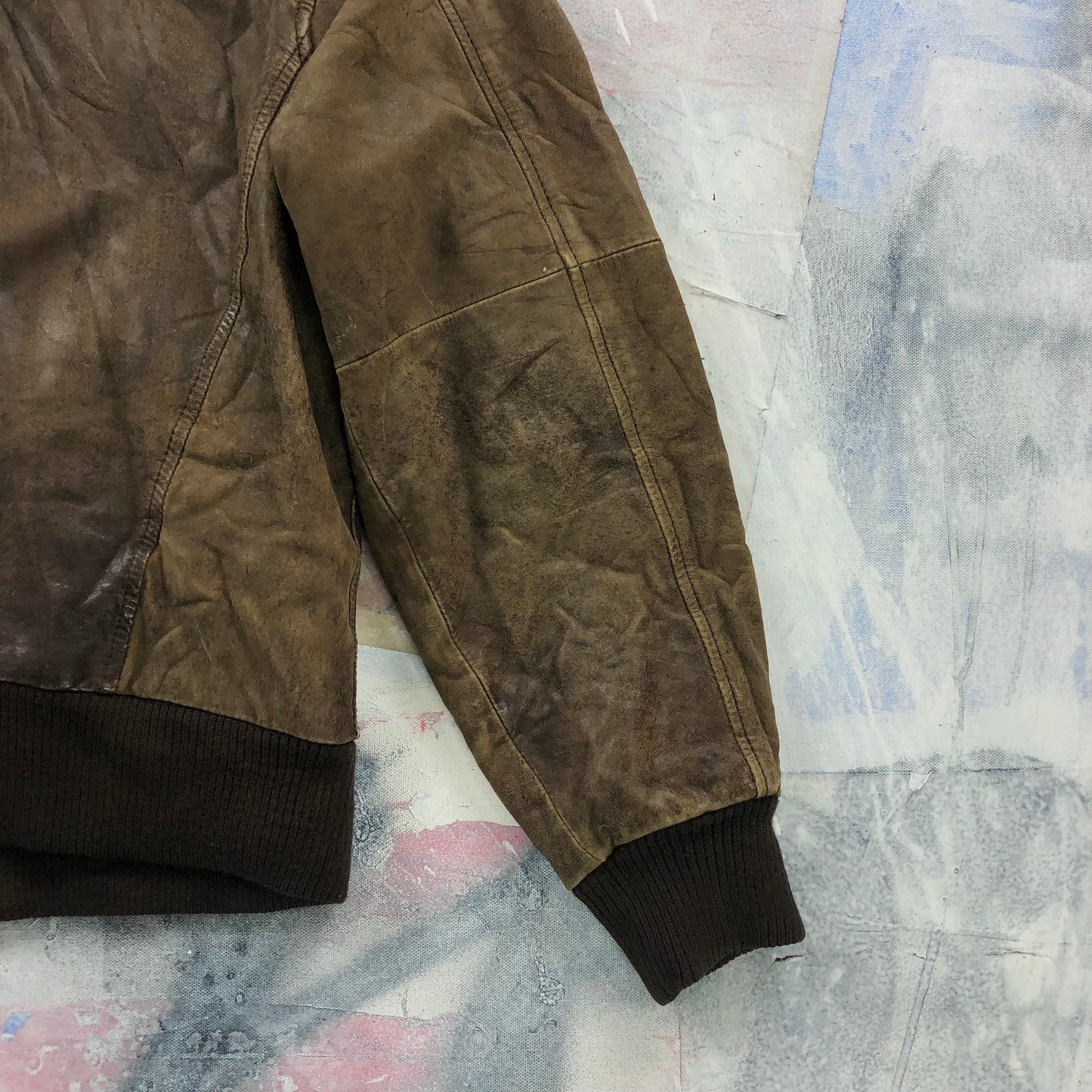 Vintage 80s Aberdeen European Map Lined Aviator Leather Bomber Zip Jacket M
