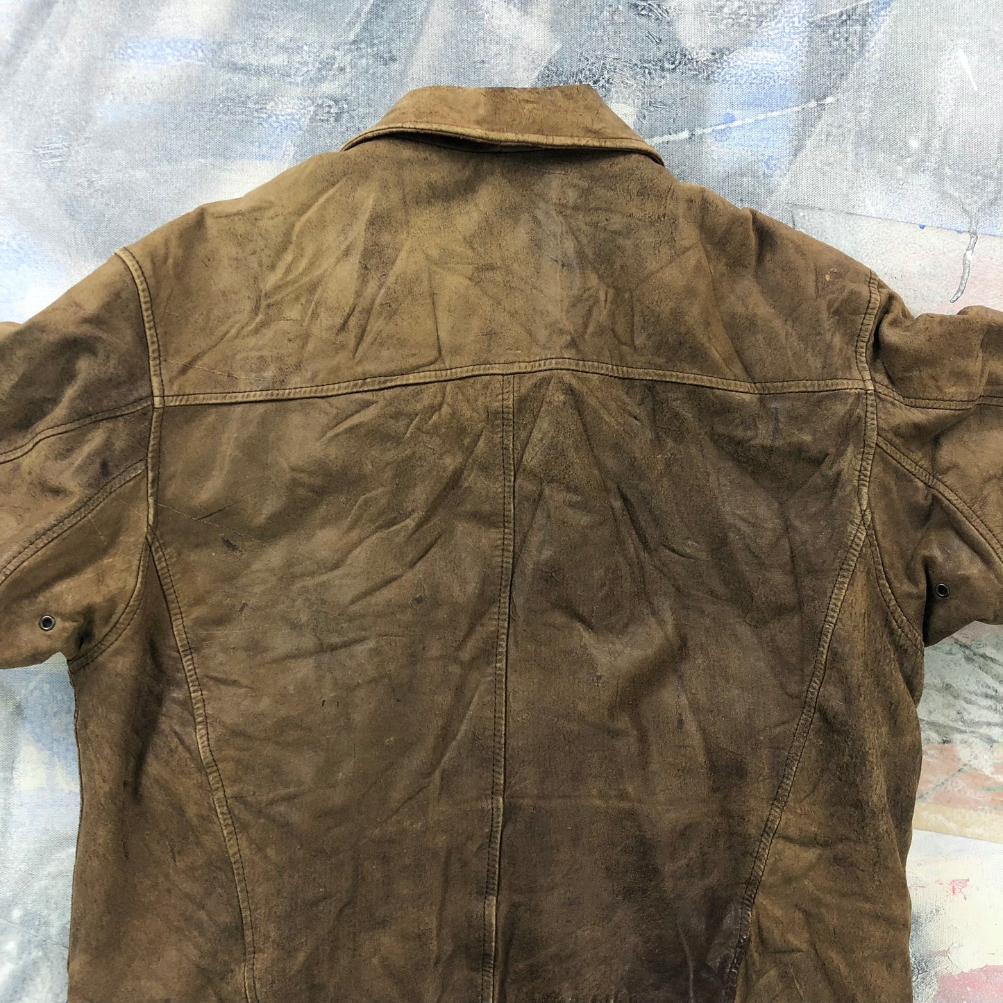 Vintage 80s Aberdeen European Map Lined Aviator Leather Bomber Zip Jacket M