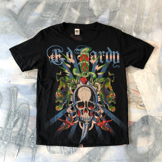 Ed Hardy By Christian Audigier Retro Rhinstone T Shirt L