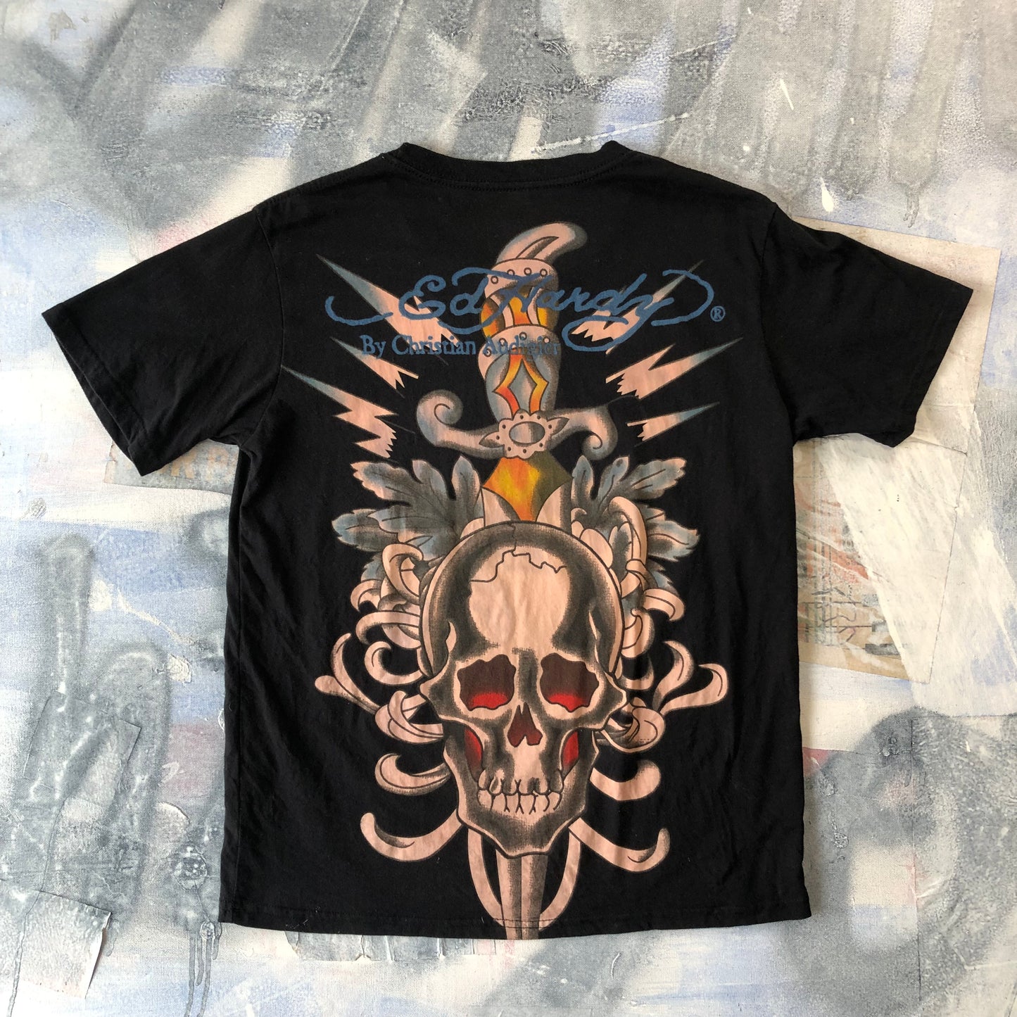 Ed Hardy By Christian Audigier Retro Rhinstone T Shirt L