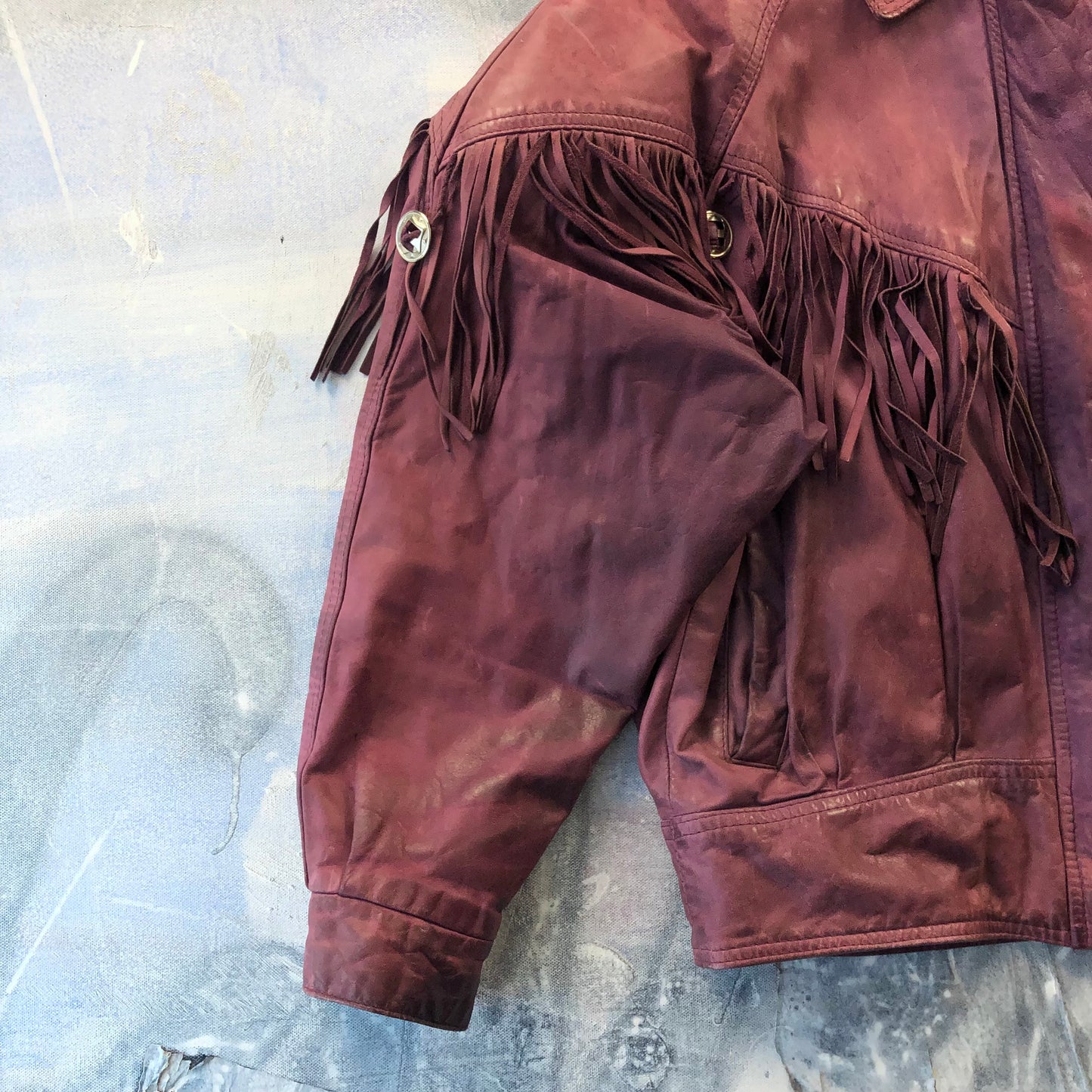 Vintage Western Hemingway Shoulder Padded Fringe Leather Bomber Zip Button Jacket L (Womens)