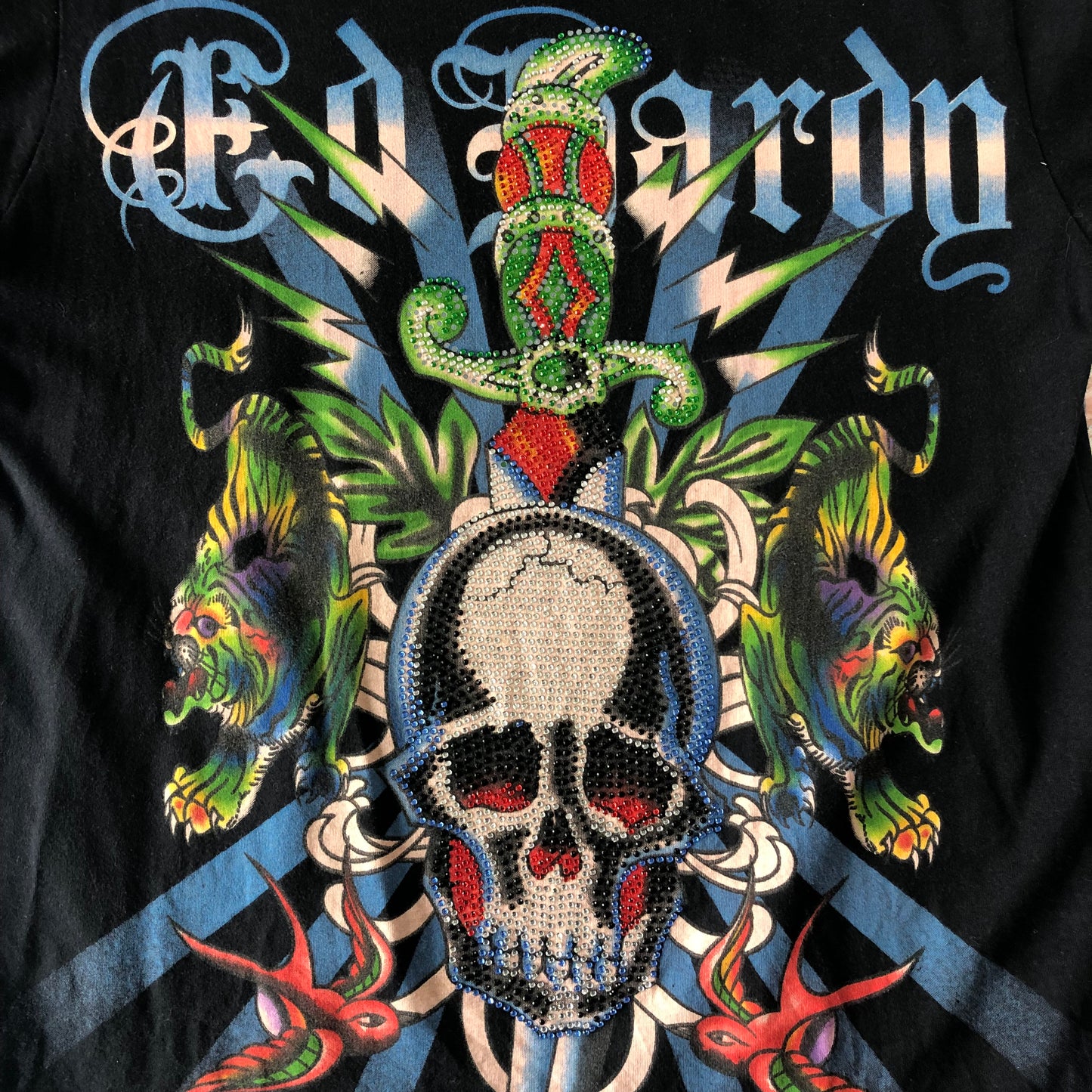 Ed Hardy By Christian Audigier Retro Rhinstone T Shirt L