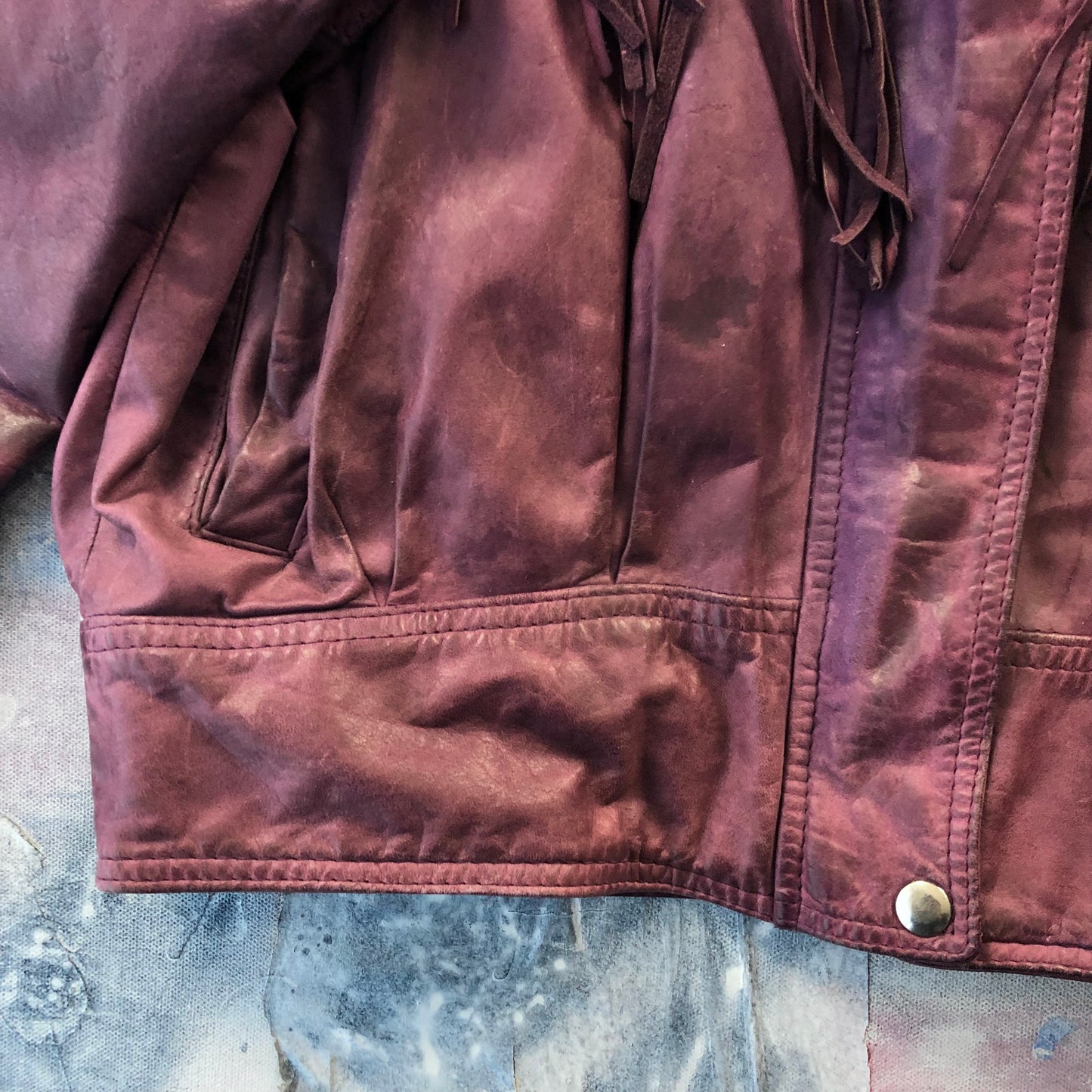 Vintage Western Hemingway Shoulder Padded Fringe Leather Bomber Zip Button Jacket L (Womens)