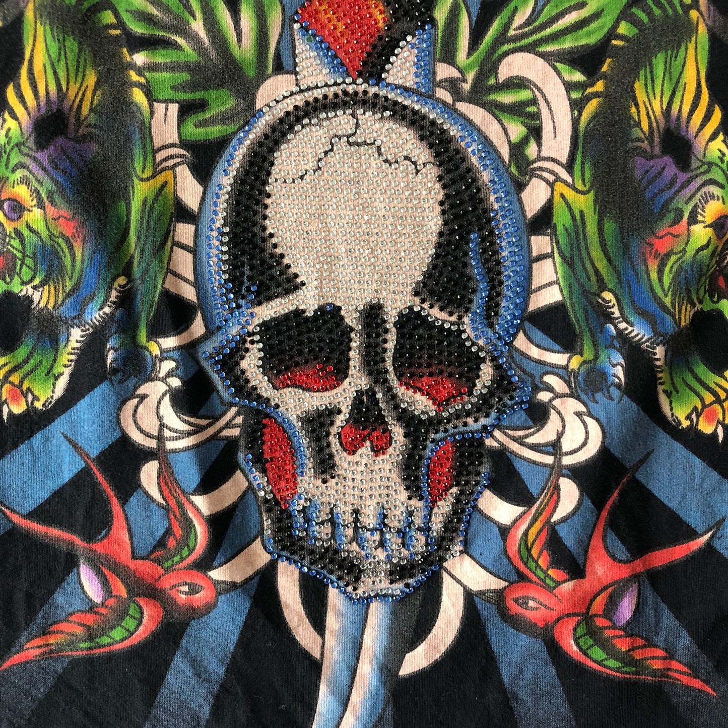 Ed Hardy By Christian Audigier Retro Rhinstone T Shirt L