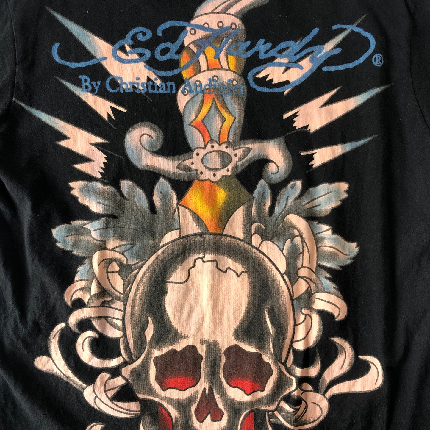 Ed Hardy By Christian Audigier Retro Rhinstone T Shirt L