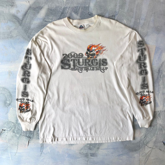 Vintage 2009 Sturgis Black Hills Ralley Flaming Skull T Shirt XL