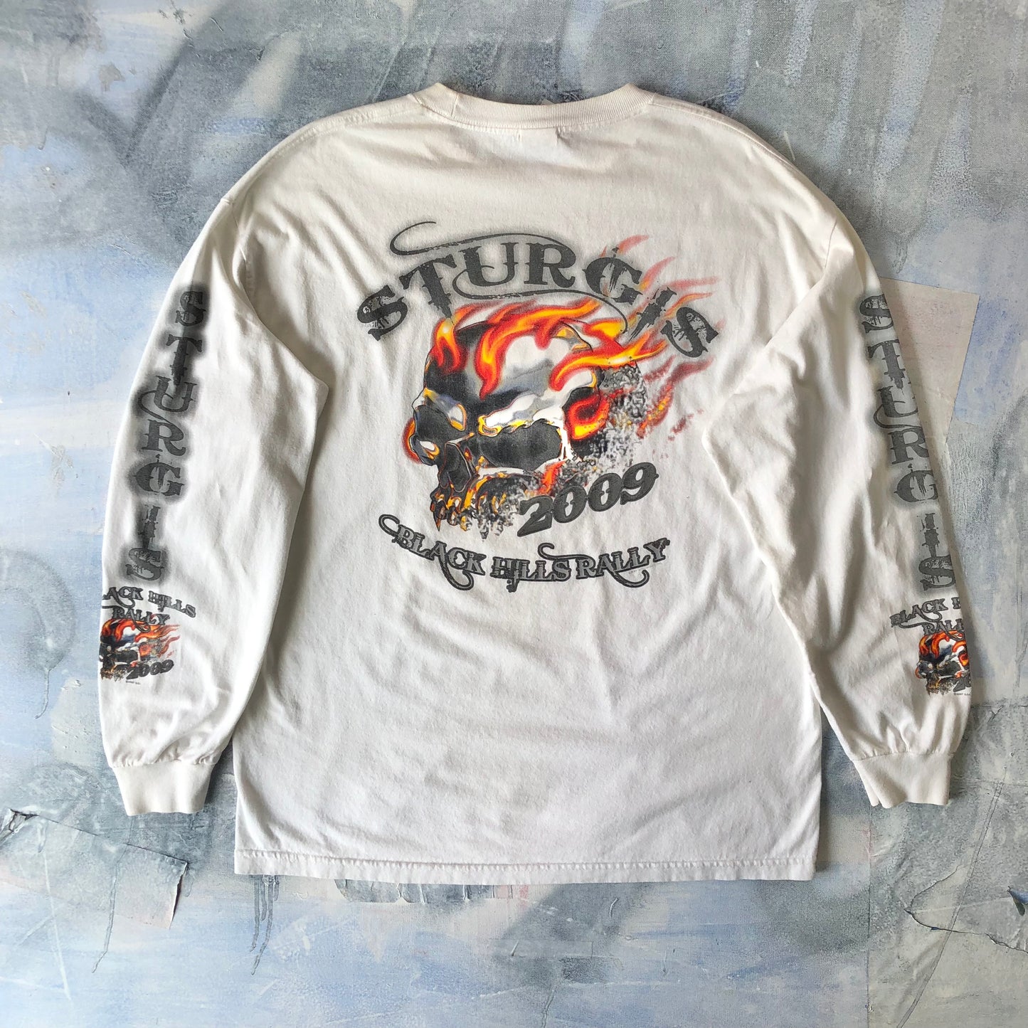 Vintage 2009 Sturgis Black Hills Ralley Flaming Skull T Shirt XL