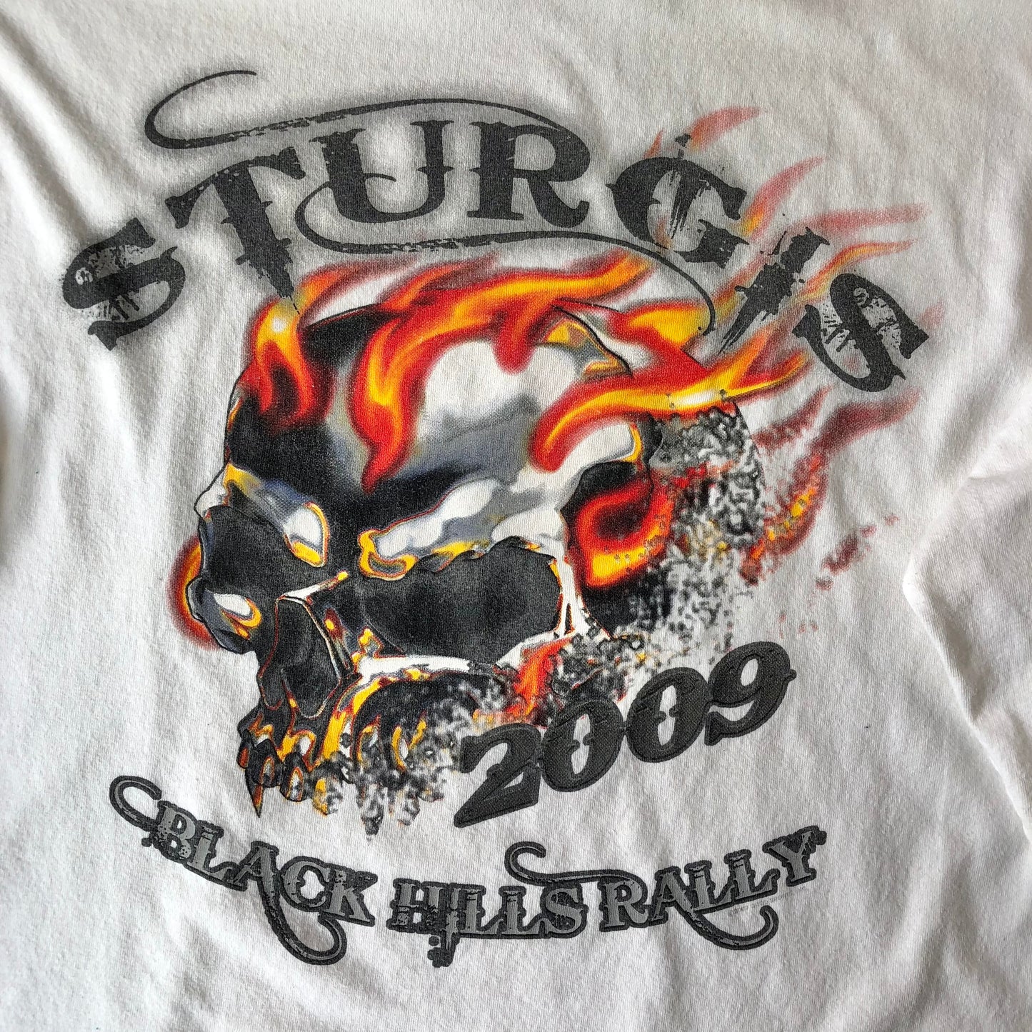 Vintage 2009 Sturgis Black Hills Ralley Flaming Skull T Shirt XL