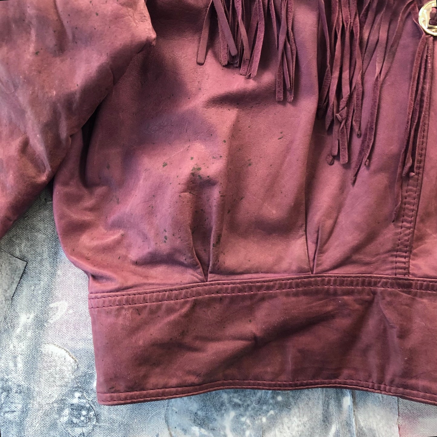 Vintage Western Hemingway Shoulder Padded Fringe Leather Bomber Zip Button Jacket L (Womens)