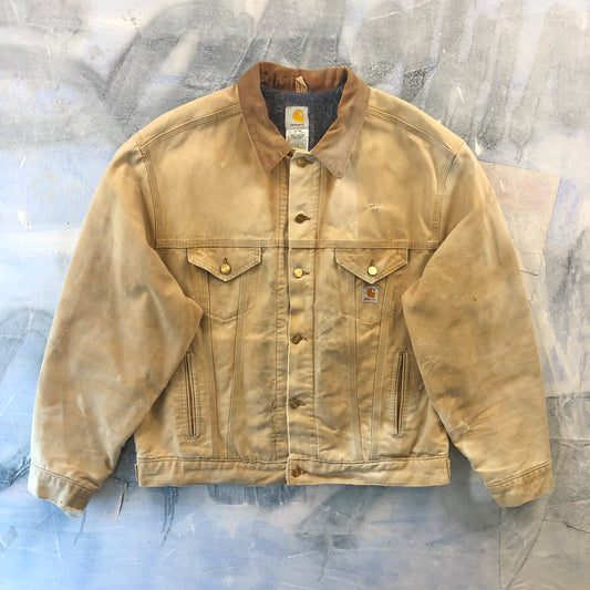 Vintage Carhartt J148 Corduroy Collar Blanket Lined Workwear Button Jacket XL