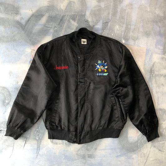 The Disney Catalog Mickeys Bowl A Rama Custom Stitch Satin Bomber Zip Jacket M