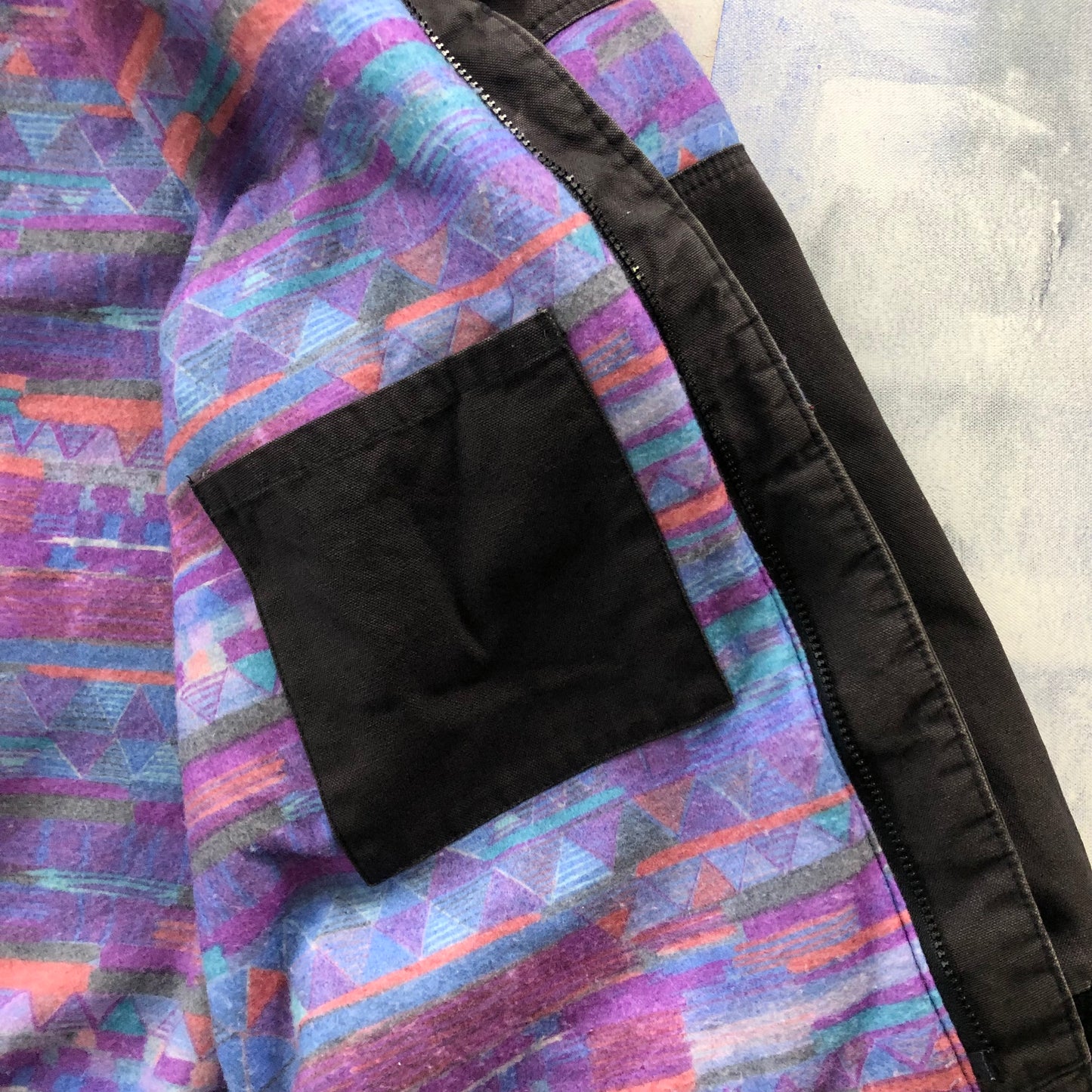 Vintage USA Walls Mountain Canvas Aztec Blanket Lined Bomber Zip Jacket XXL