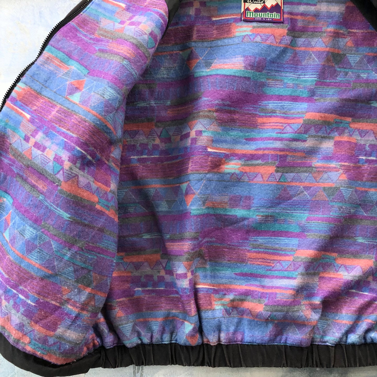 Vintage USA Walls Mountain Canvas Aztec Blanket Lined Bomber Zip Jacket XXL