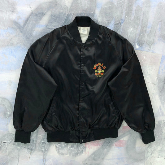 Vintage USA World Gym Satin Lined Bomber Button Jacket XL