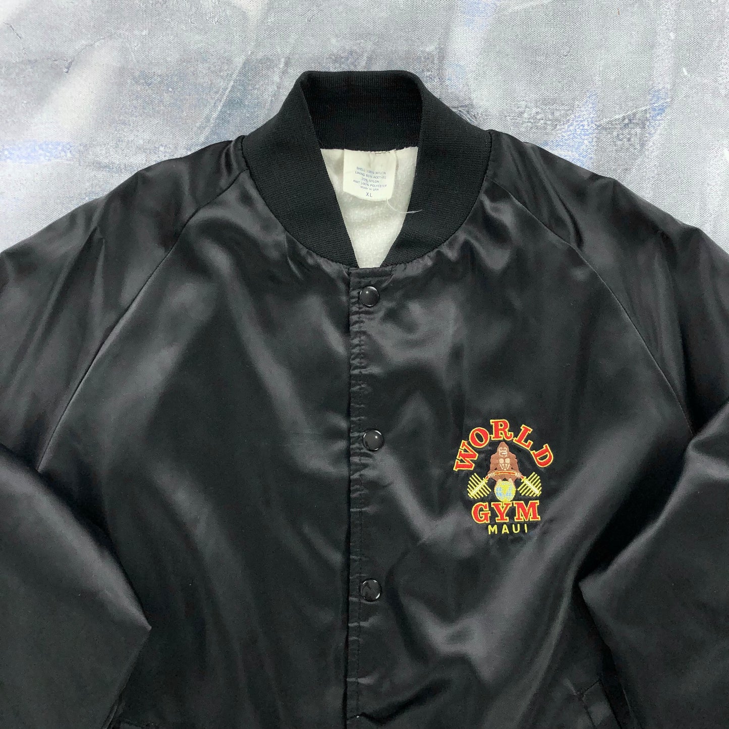 Vintage USA World Gym Satin Lined Bomber Button Jacket XL