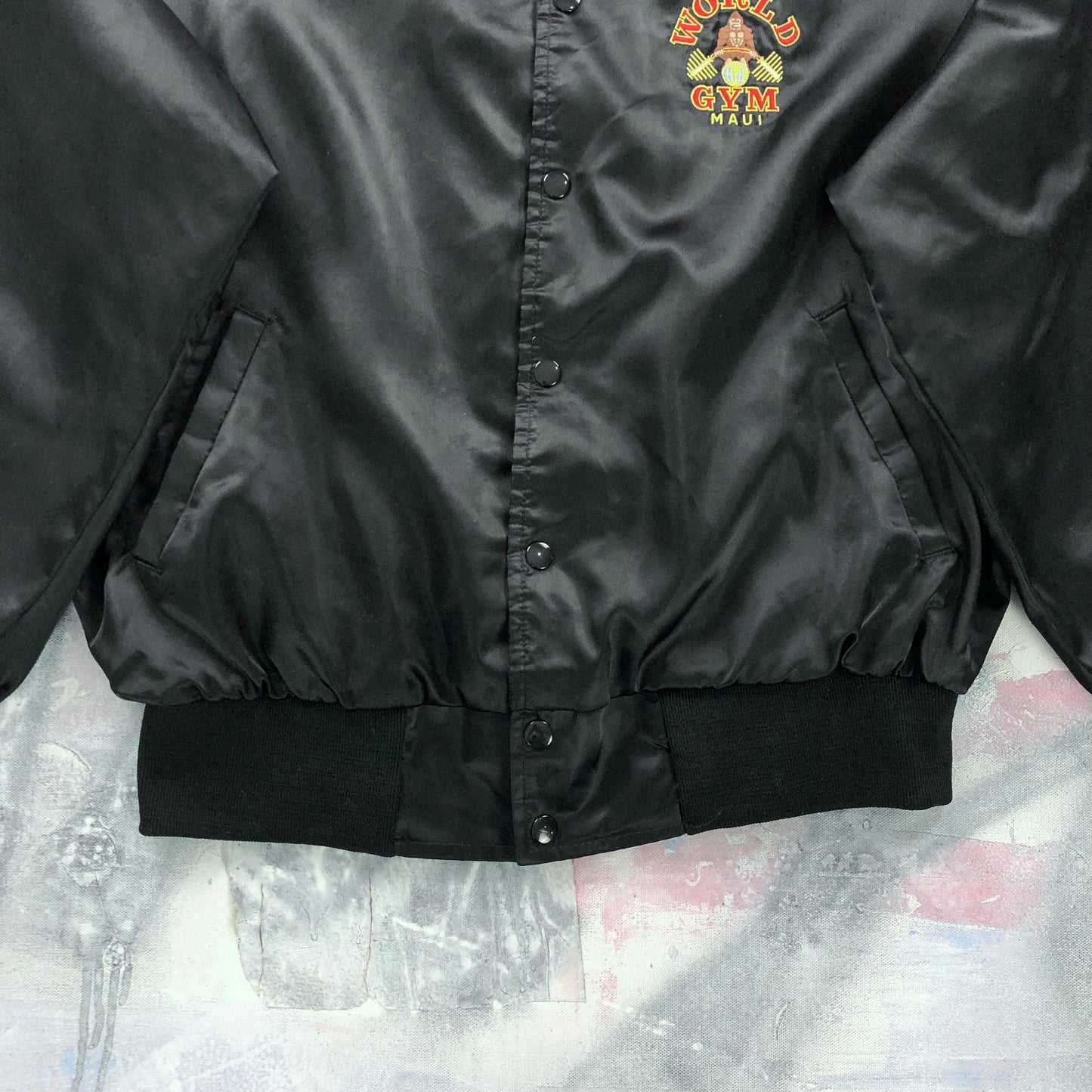 Vintage USA World Gym Satin Lined Bomber Button Jacket XL
