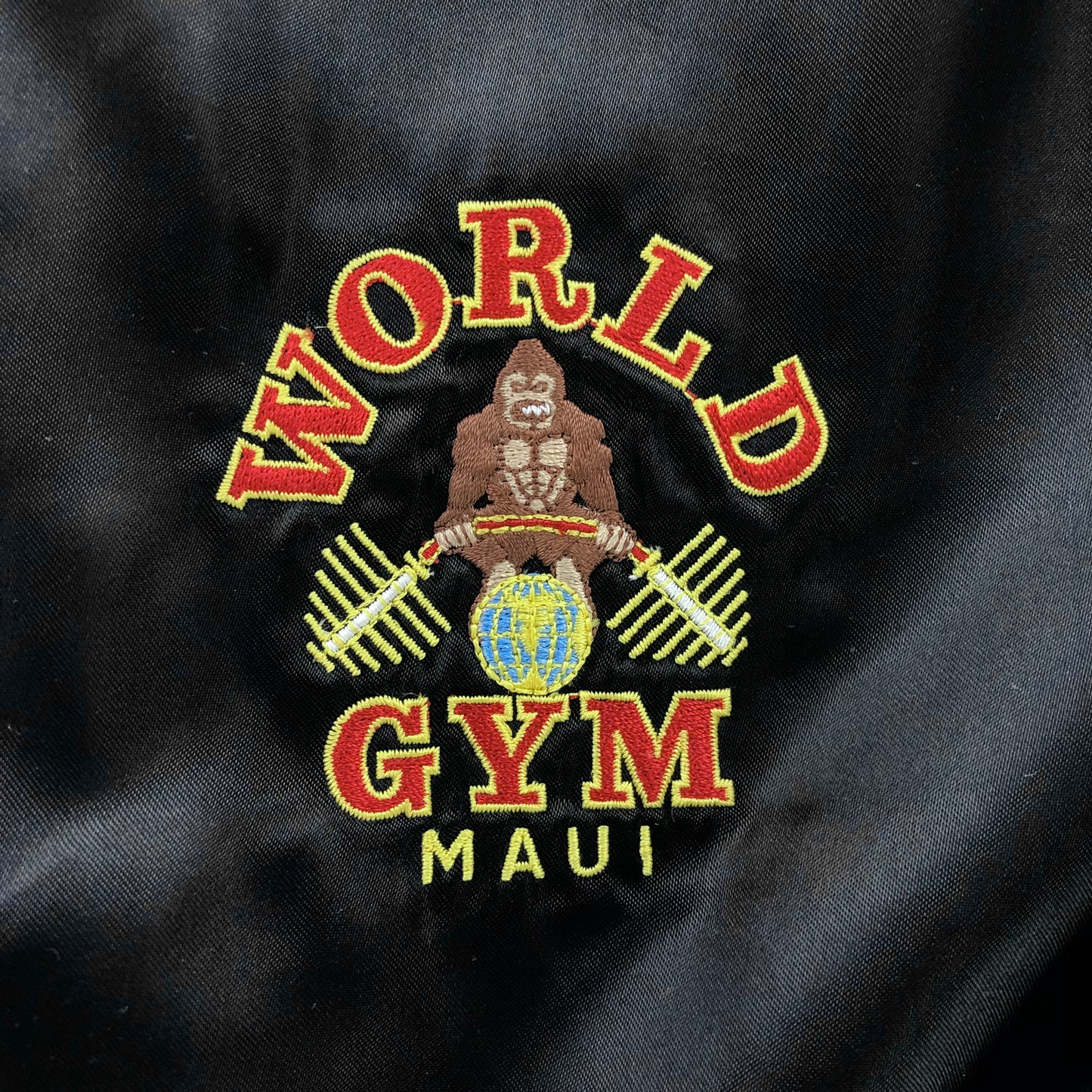 Vintage USA World Gym Satin Lined Bomber Button Jacket XL