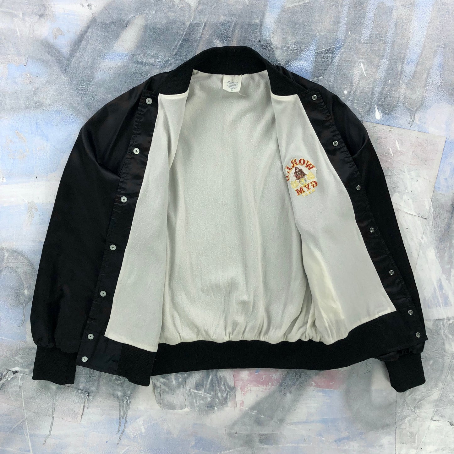 Vintage USA World Gym Satin Lined Bomber Button Jacket XL
