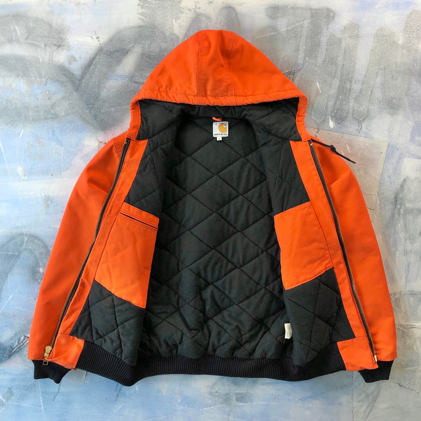 Vintage USA Carhartt J140 Blaze Quilted Lined Workwear Zip Hooded Jacket M