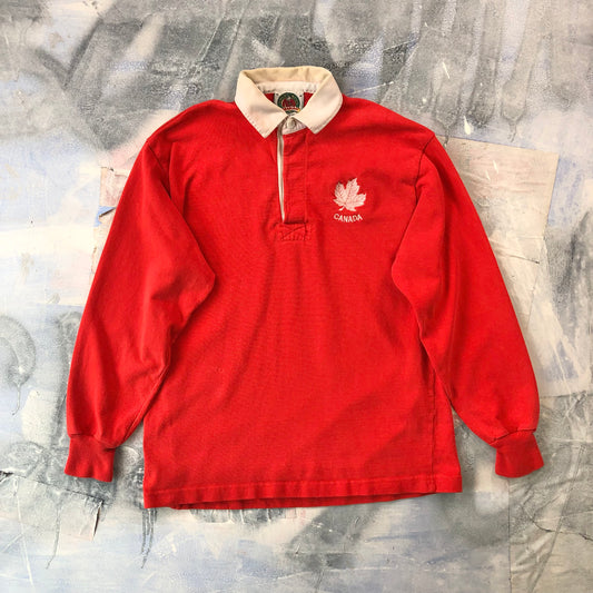 Vintage 90s Team Canada Barbarian Rugby Wear Long Sleeve Polo M