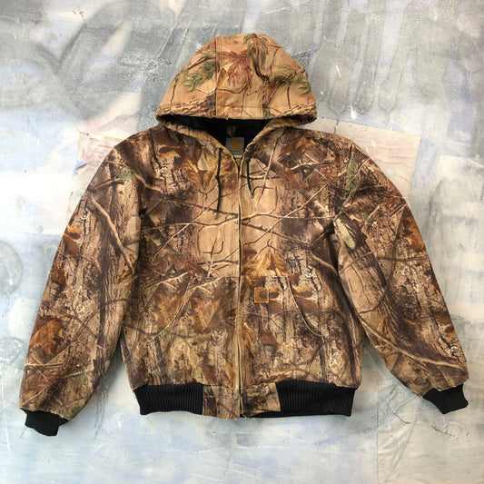 Vintage Carhartt J122 CAP Real Tree Camo Workwear Zip Hooded Jacket S
