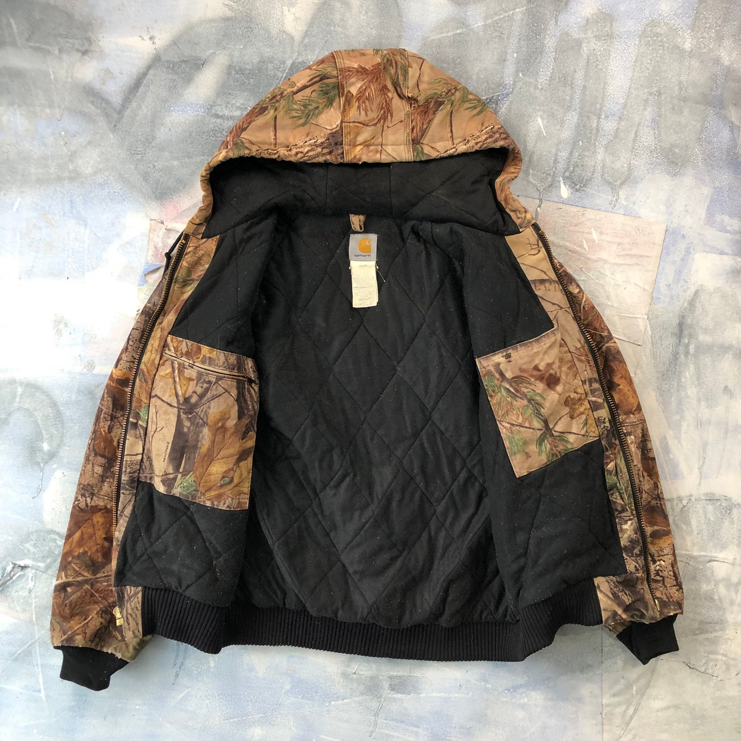 Vintage Carhartt J122 CAP Real Tree Camo Workwear Zip Hooded Jacket S