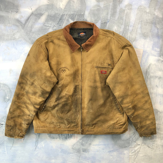 Vintage 90s Dickies Corduroy Collar Blanket Lined Detroit Workwear Zip Jacket XXL