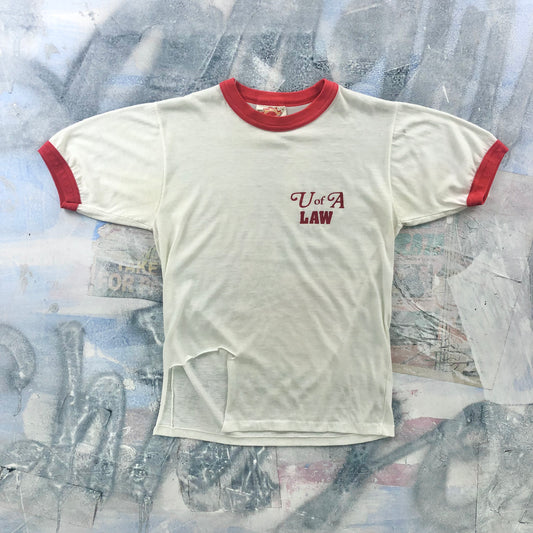 Vintage 80s University Of Alberta Law Ringer Single Stitch T Shirt M