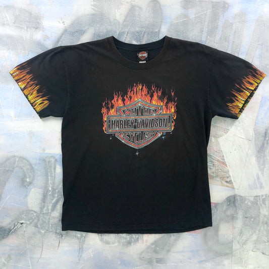 Vintage Harley Davidson Motorcycles Flames Emblem Calgary Alberta T Shirt XL