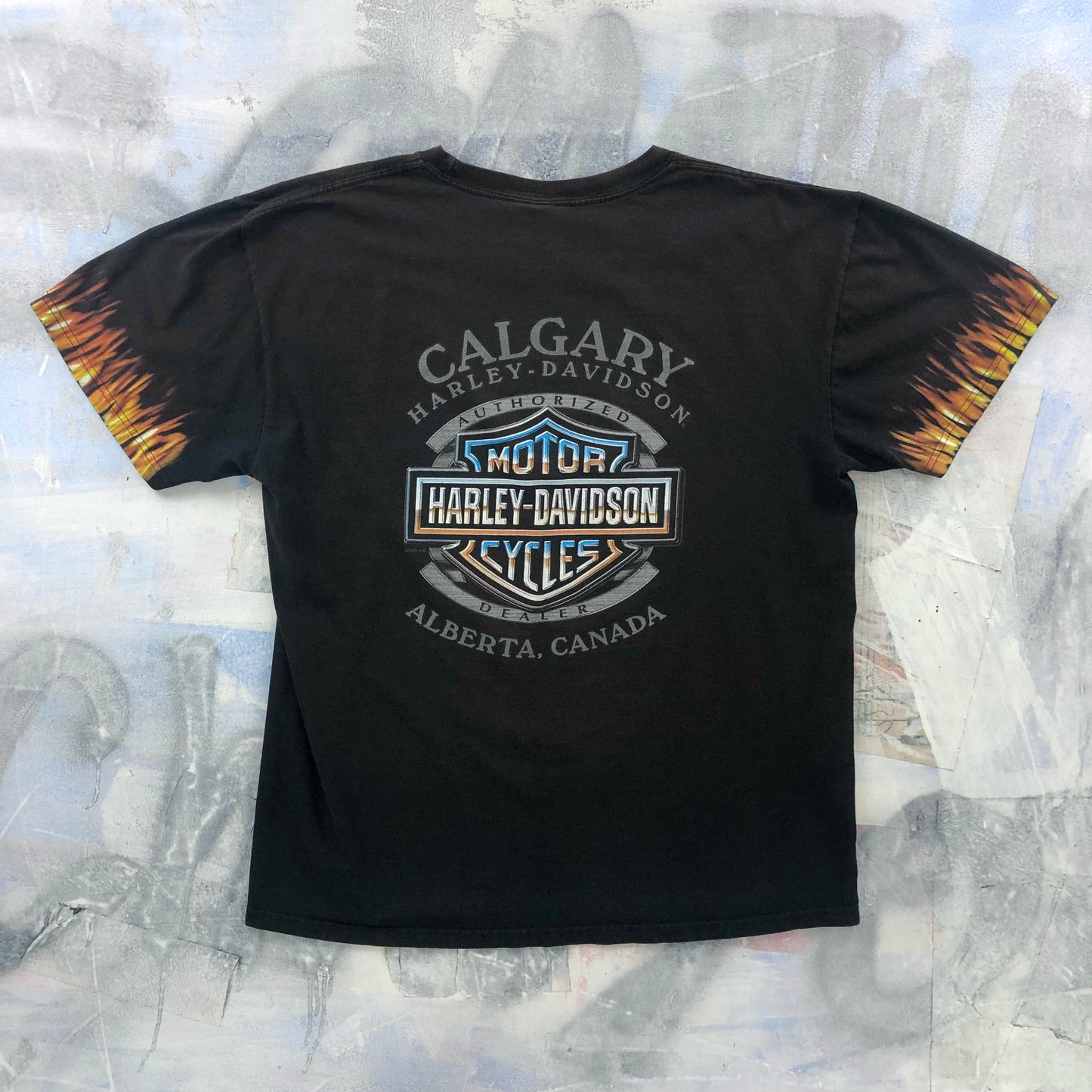 Vintage Harley Davidson Motorcycles Flames Emblem Calgary Alberta T Shirt XL