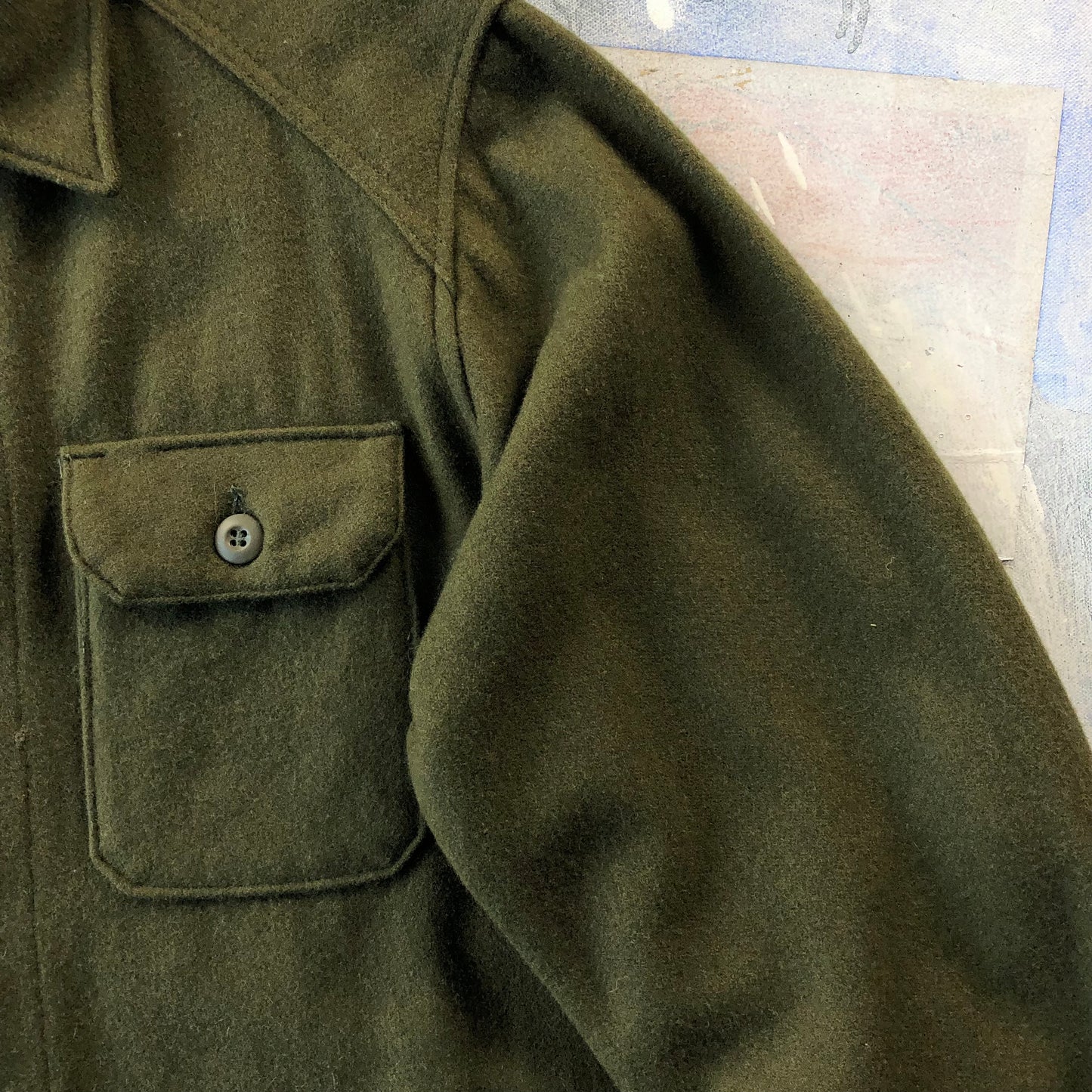 Vintage USA 80s Military 108 Flannel Wool Fleece Button Shirt L