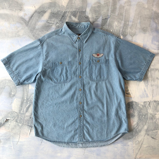 Harley Davidson Motorcycles 100 Years Denim Button Shirt XL