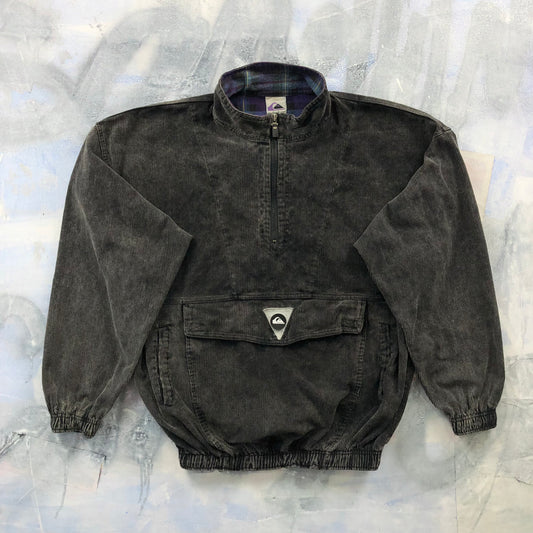 Vintage 90s Quicksilver Corduroy Plaid Lined Pullover Quarter Zip Jacket L