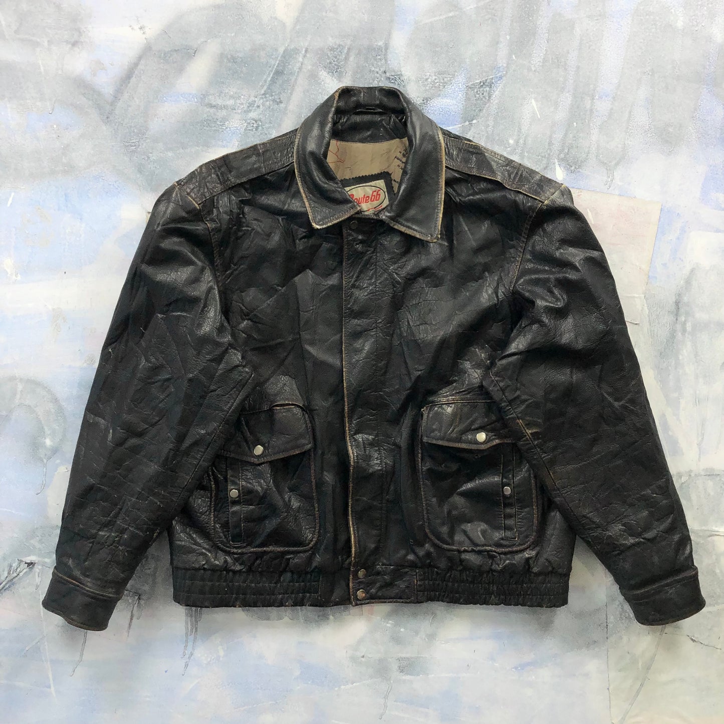 Vintage USA Route 66 Aviator Leather Zip Jacket XL