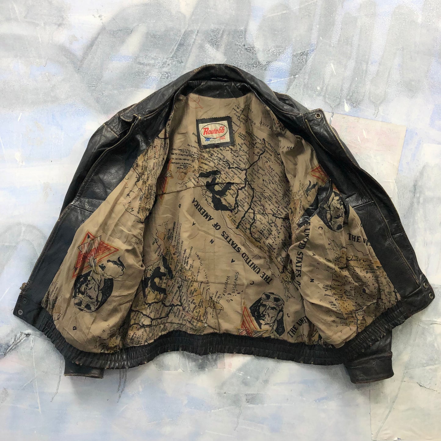 Vintage USA Route 66 Aviator Leather Zip Jacket XL