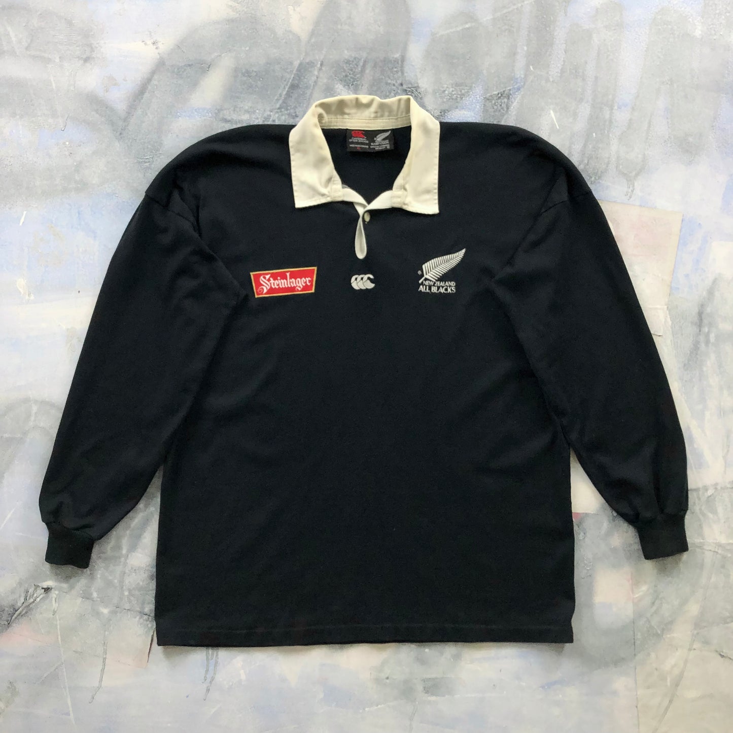 Vintage 90s New Zealand All Blacks Rugby Union Polo Long Sleeve Shirt XL