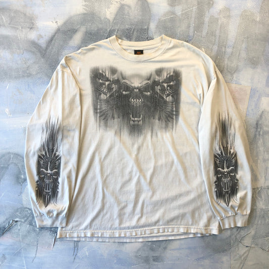 Vintage Y2K Hot Leathers Skulls Wings T Shirt XXL