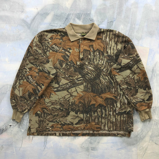 Vintage USA Spartan Real Tree Long Sleeve Heavyweight Polo Shirt XXL