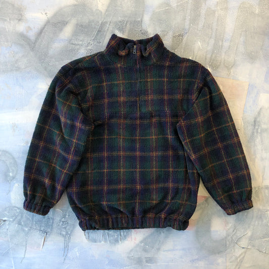 Vintage Plaid Quarter Zip Fleece Sweatshirt L