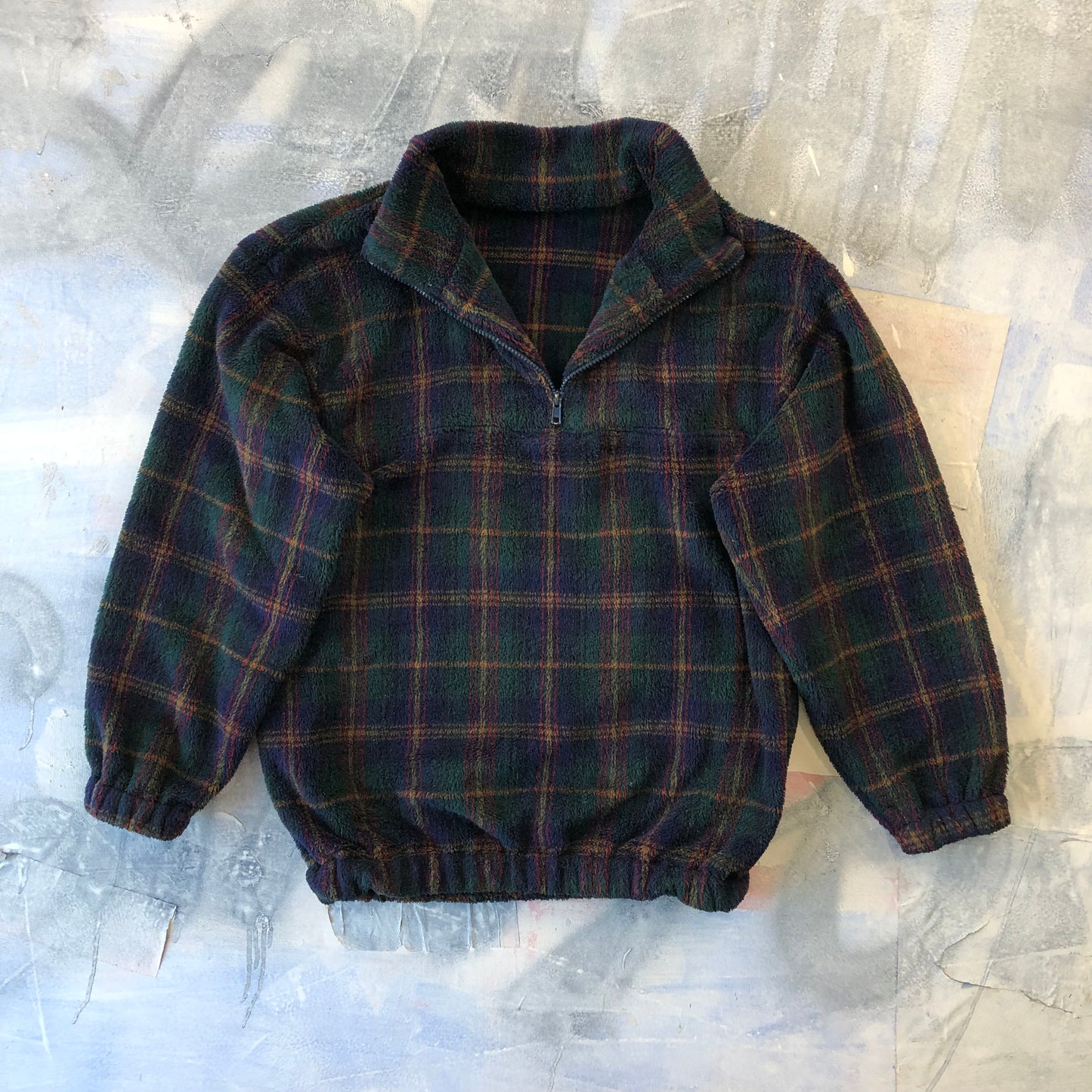 Vintage Plaid Quarter Zip Fleece Sweatshirt L