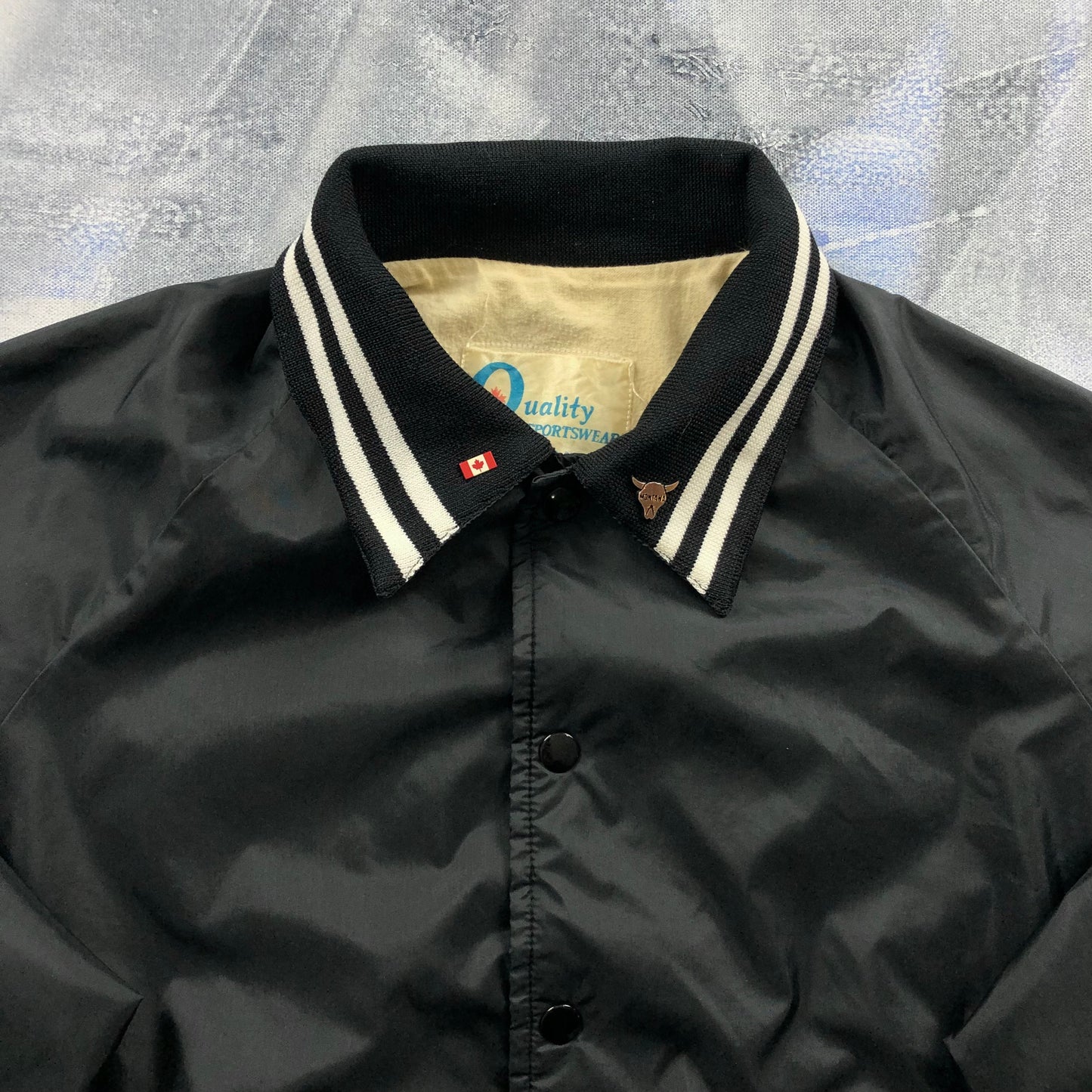 Vintage Alberta Canada Flying Eagle Blanket Lined Satin Bomber Button Jacket L