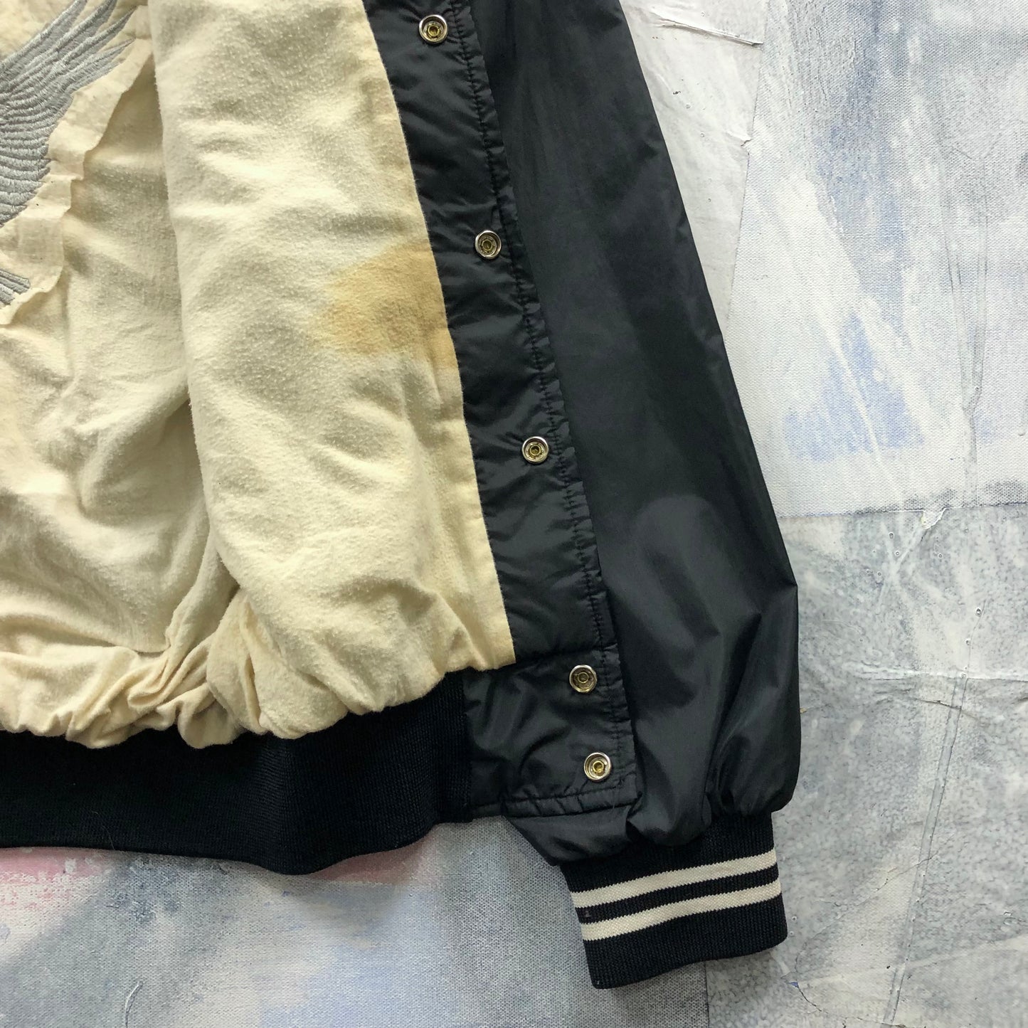 Vintage Alberta Canada Flying Eagle Blanket Lined Satin Bomber Button Jacket L